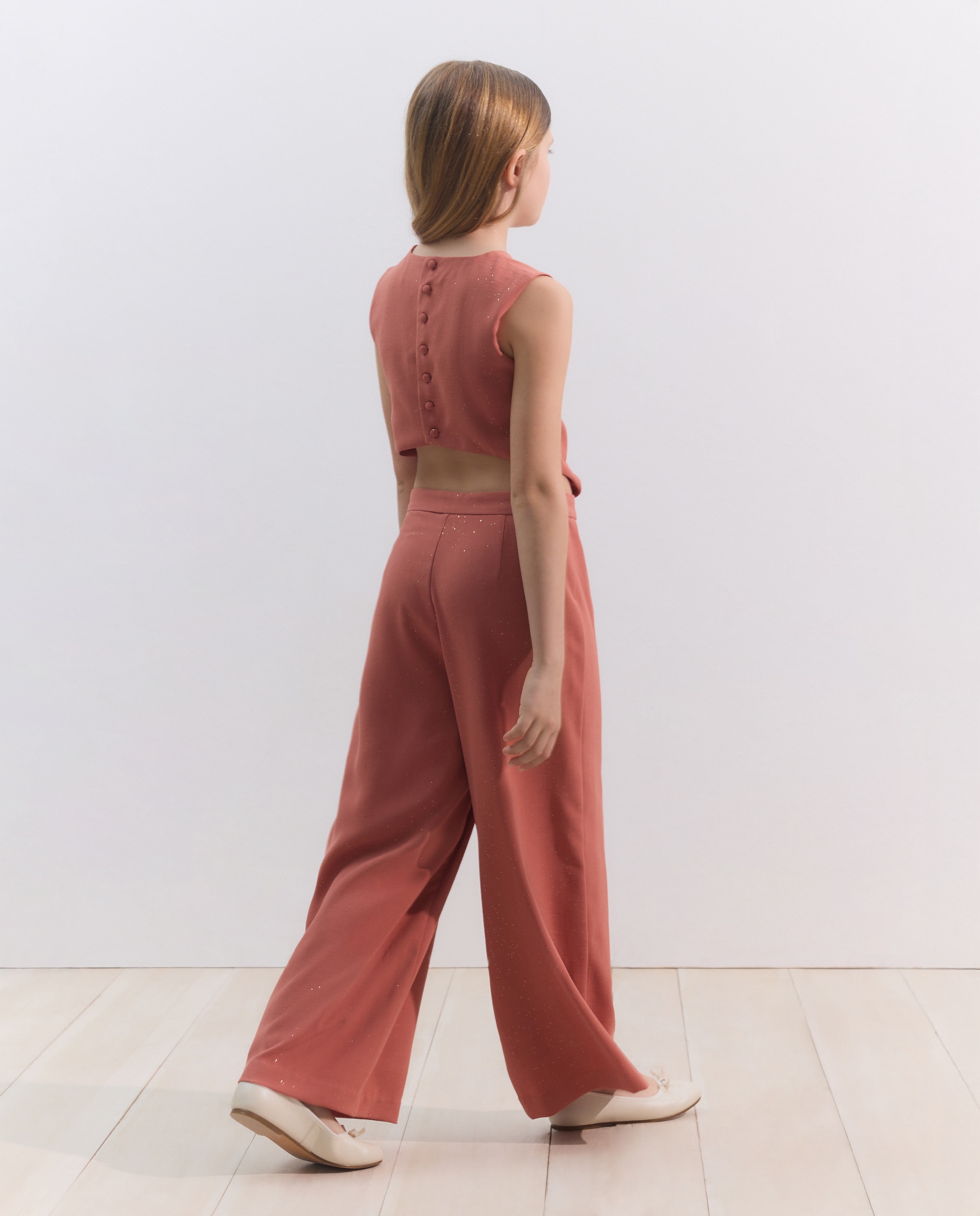 Macacão de Cerimónia em Crepe com Brilho e Pregas 770 Terracota-3