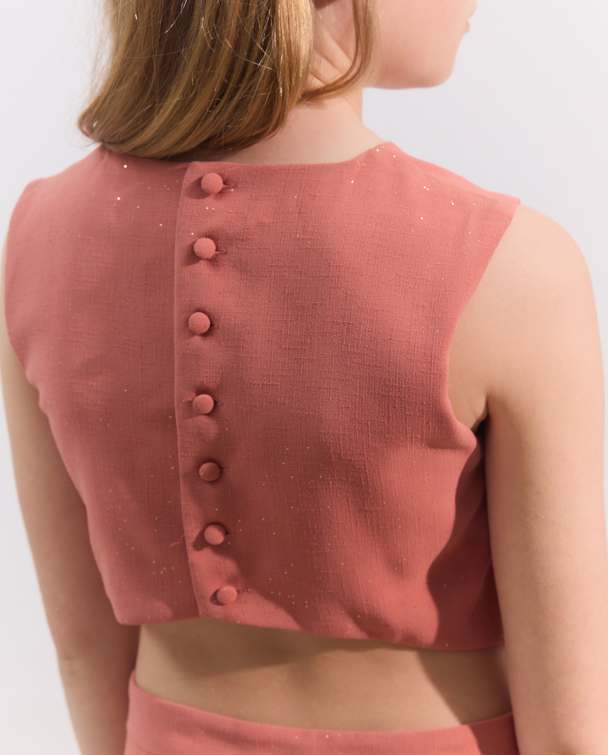 Macacão de Cerimónia em Crepe com Brilho e Pregas 770 Terracota-4