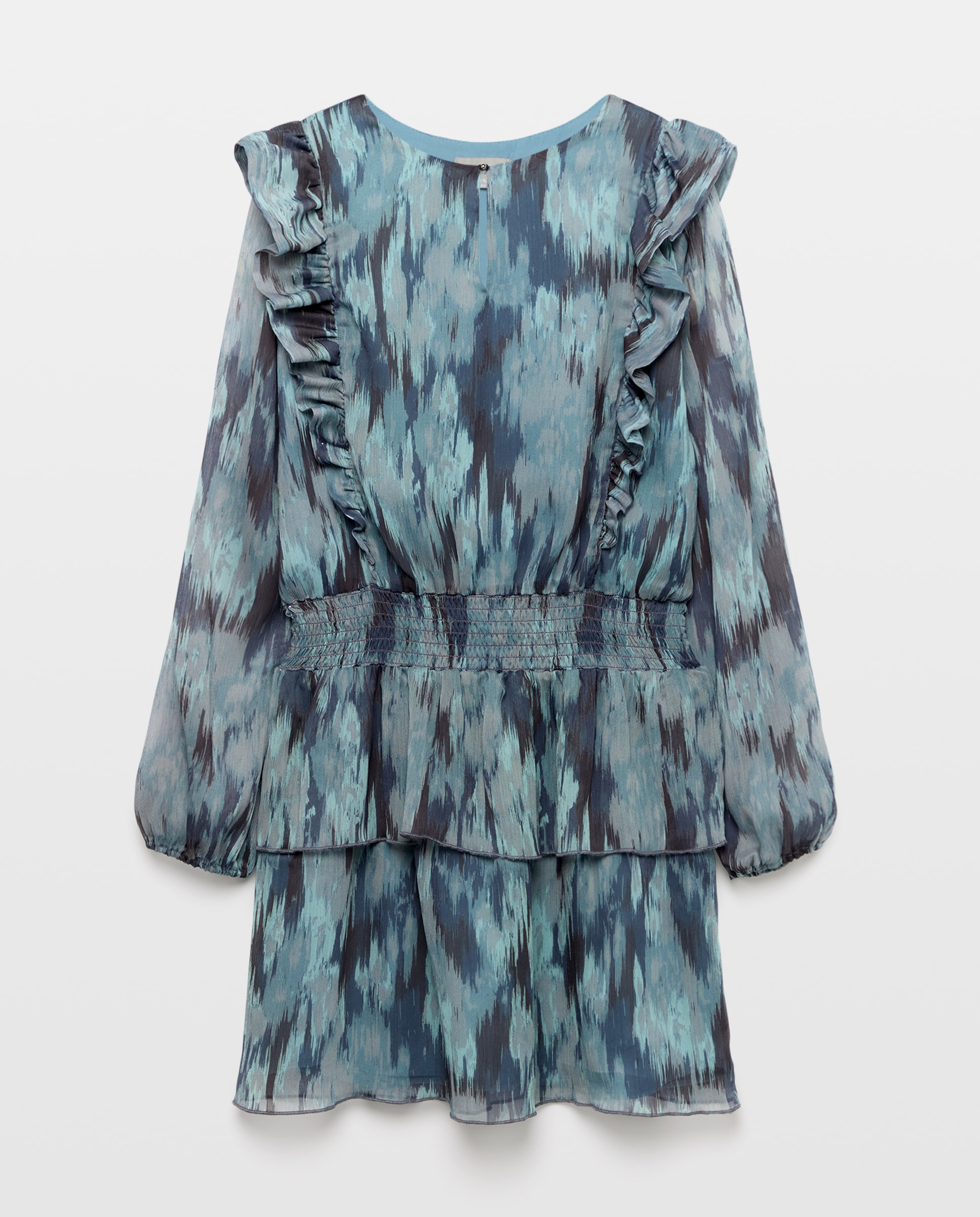 Imagen 0 de Vestido con volantes y motivo de acuarela de niña Azul