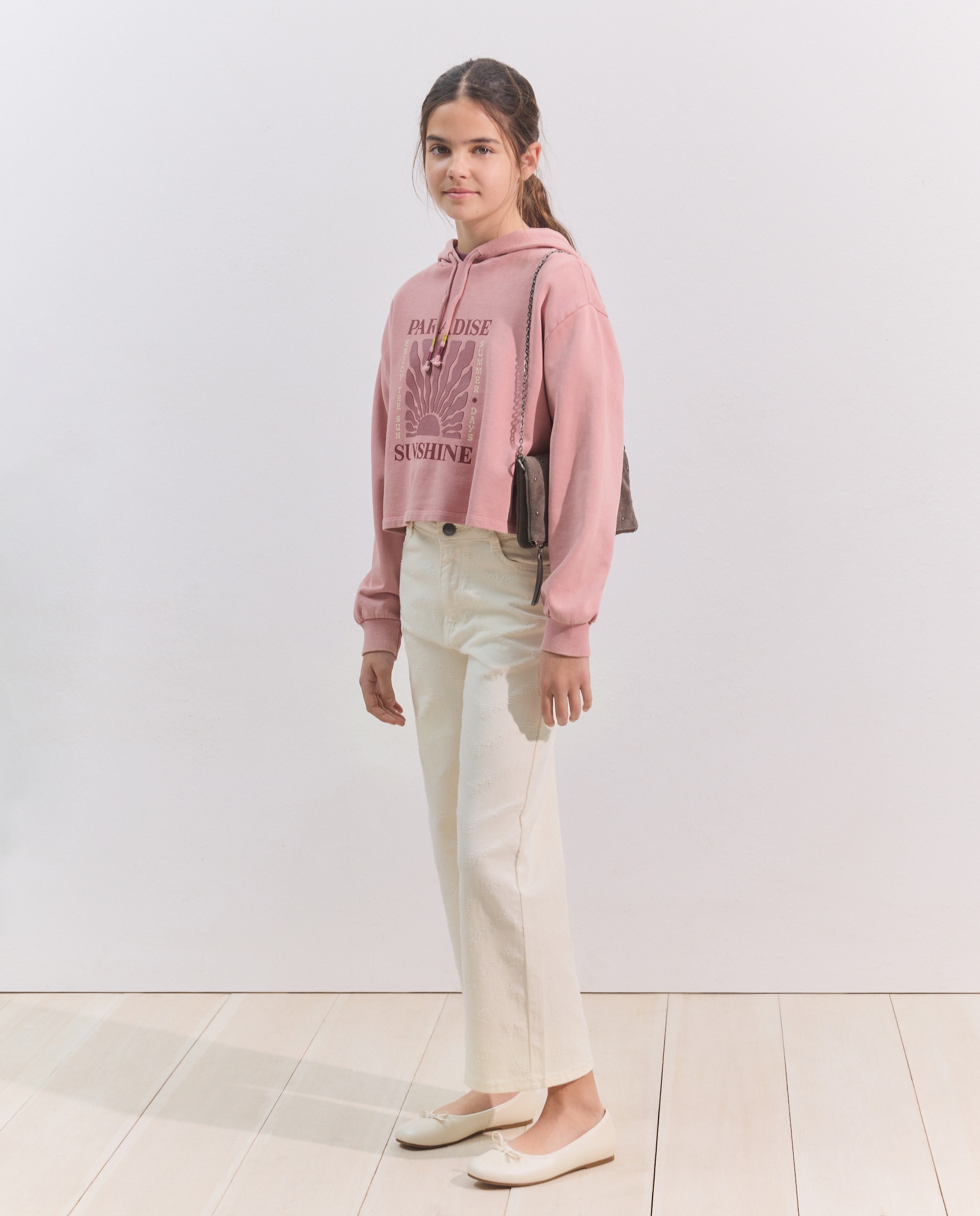 Sweatshirt Cropped com Capuz e Fantasia 220 Rosa Pálido-2