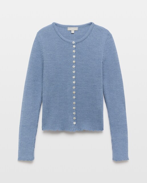 Imagem 0 de Casaco de Malha Canelada Liso com Botões