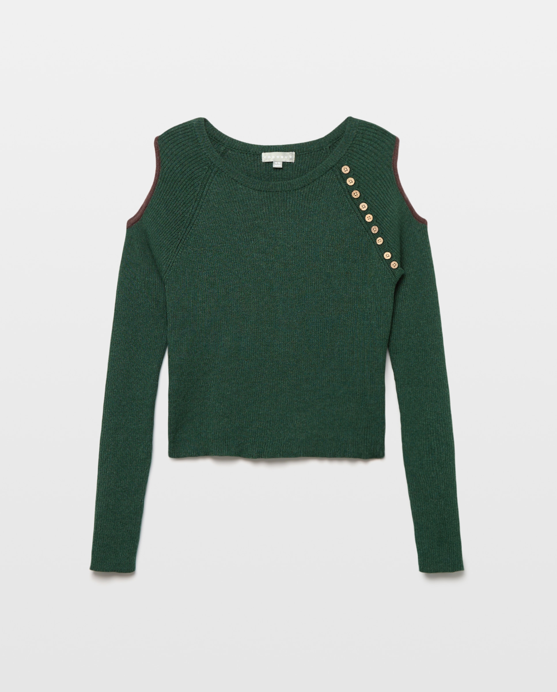 Camisola de Malha Canelada com Cut Out nos Ombros e Botões Coconut El Corte Inglés Verde-5