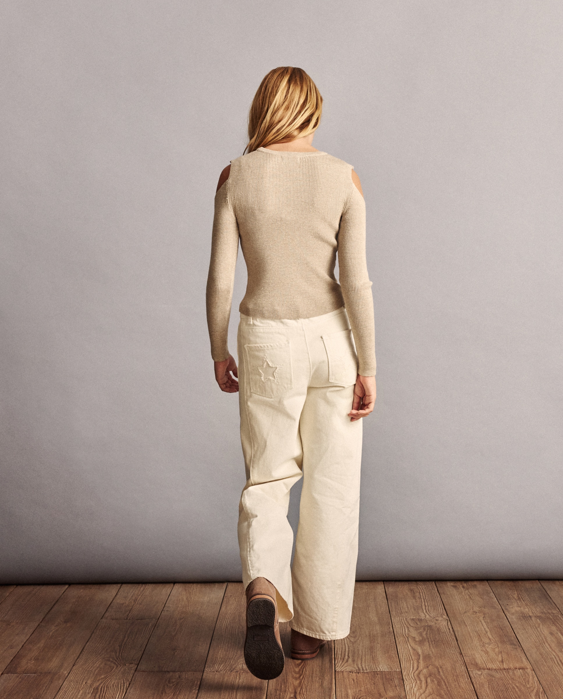 Camisola de Malha Canelada com Cut Out nos Ombros Coconut El Corte Inglés Bege-3