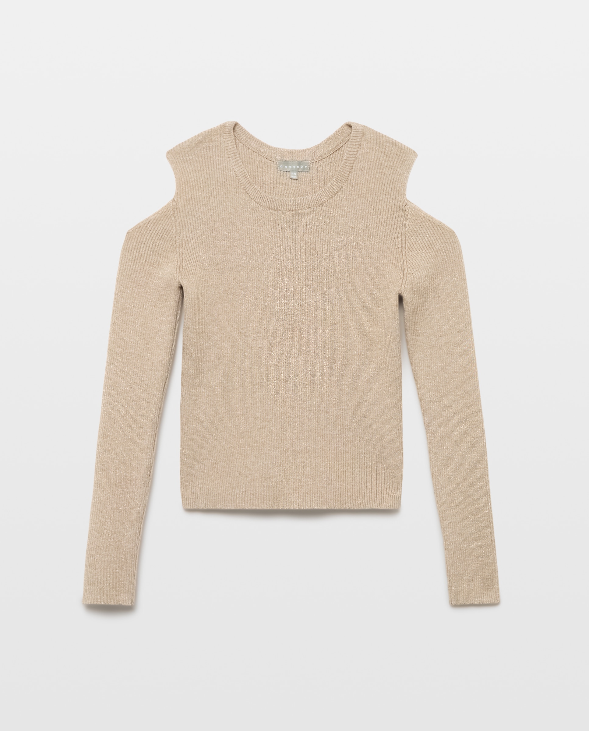 Camisola de Malha Canelada com Cut Out nos Ombros Coconut El Corte Inglés Bege-5