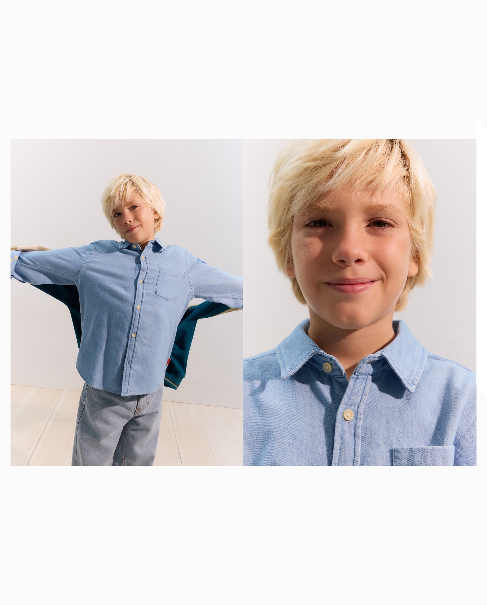 Imagem 0 de Camisa de Ganga com Manga Comprida, Colarinho de Camisa e Bolso