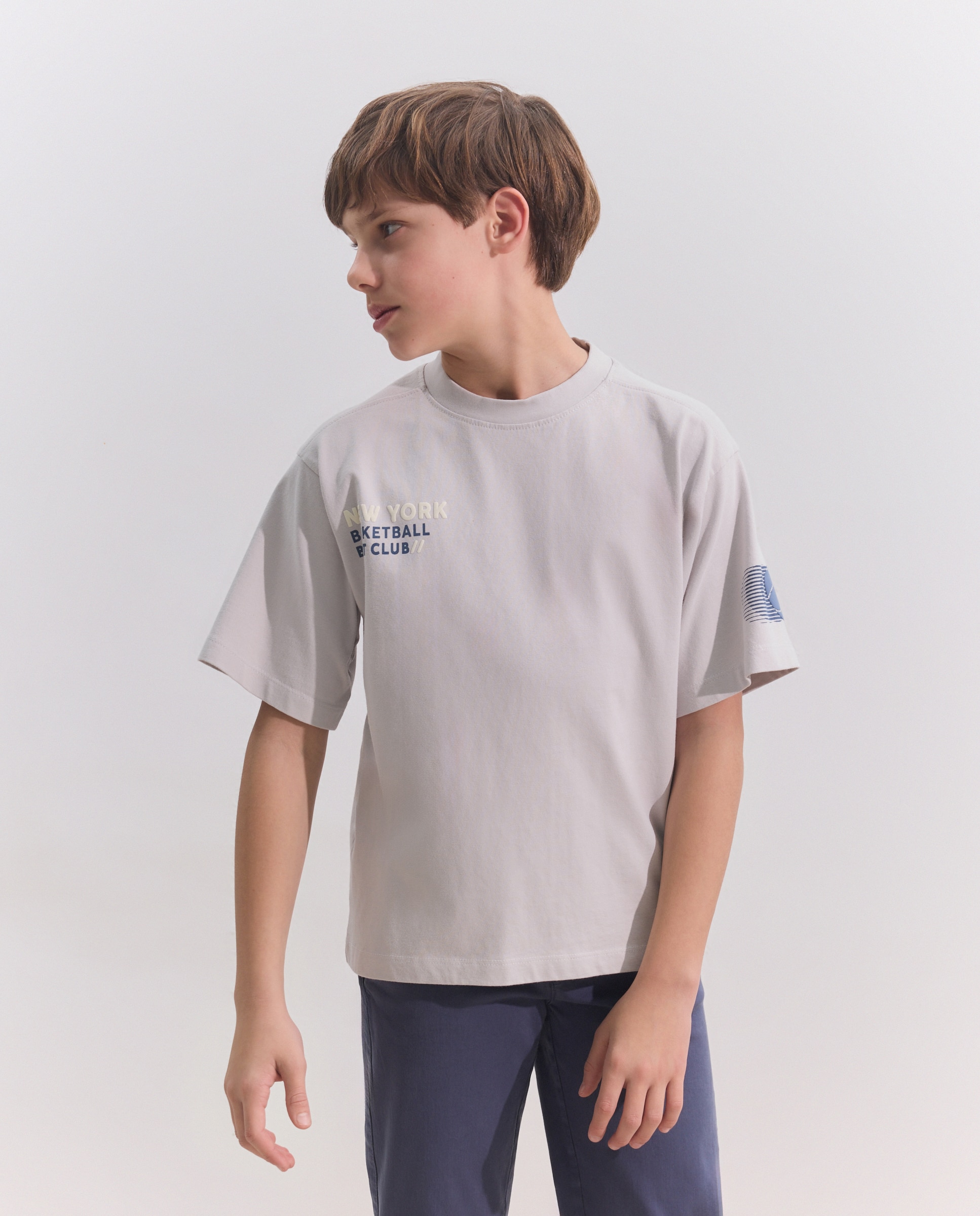 T-shirt de Manga Curta NY Basket Club Coconut El Corte Inglés Cinzento-claro-1