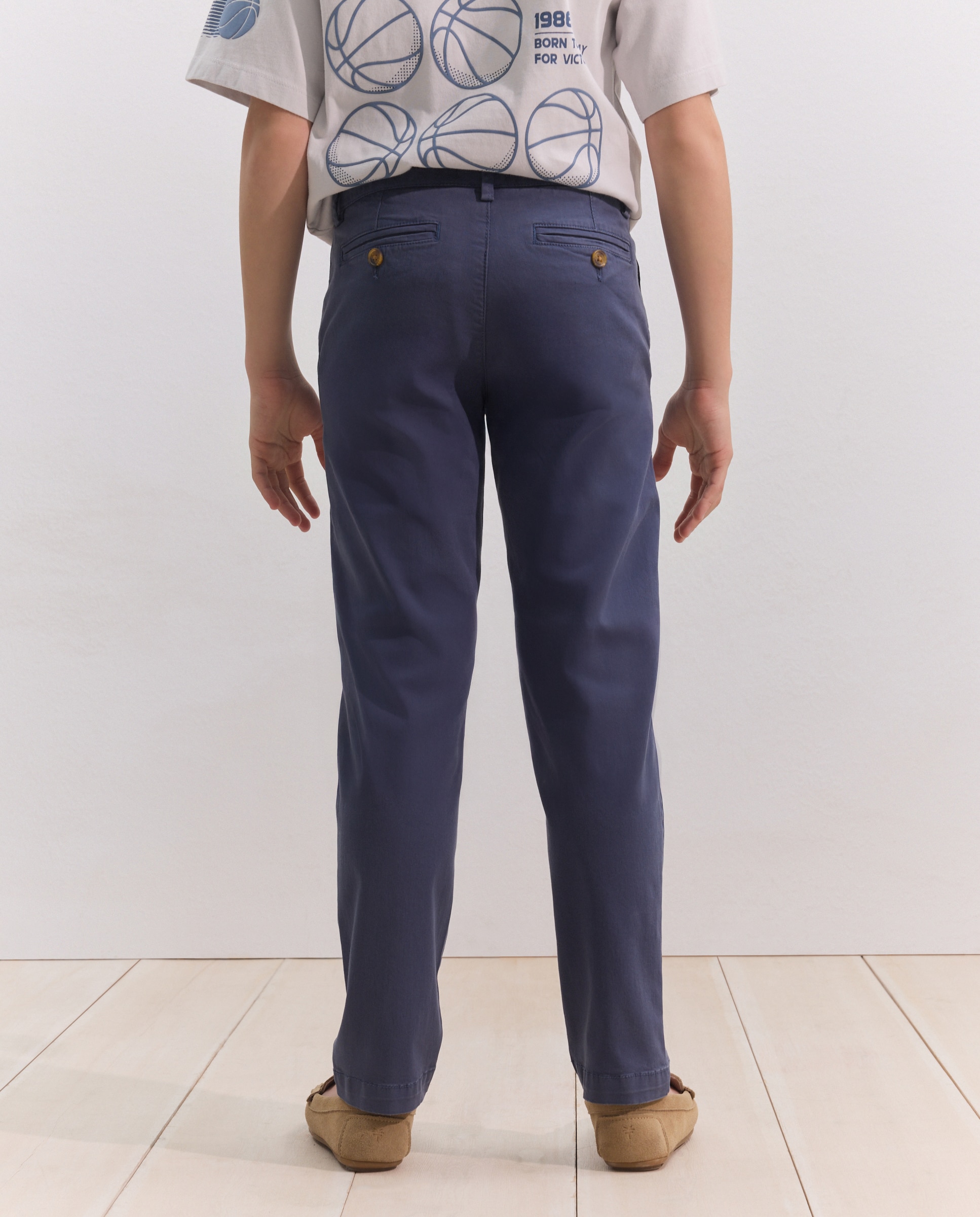 Calças Chino de Sarja com Lavagem Coconut El Corte Inglés Azul-marinho-3