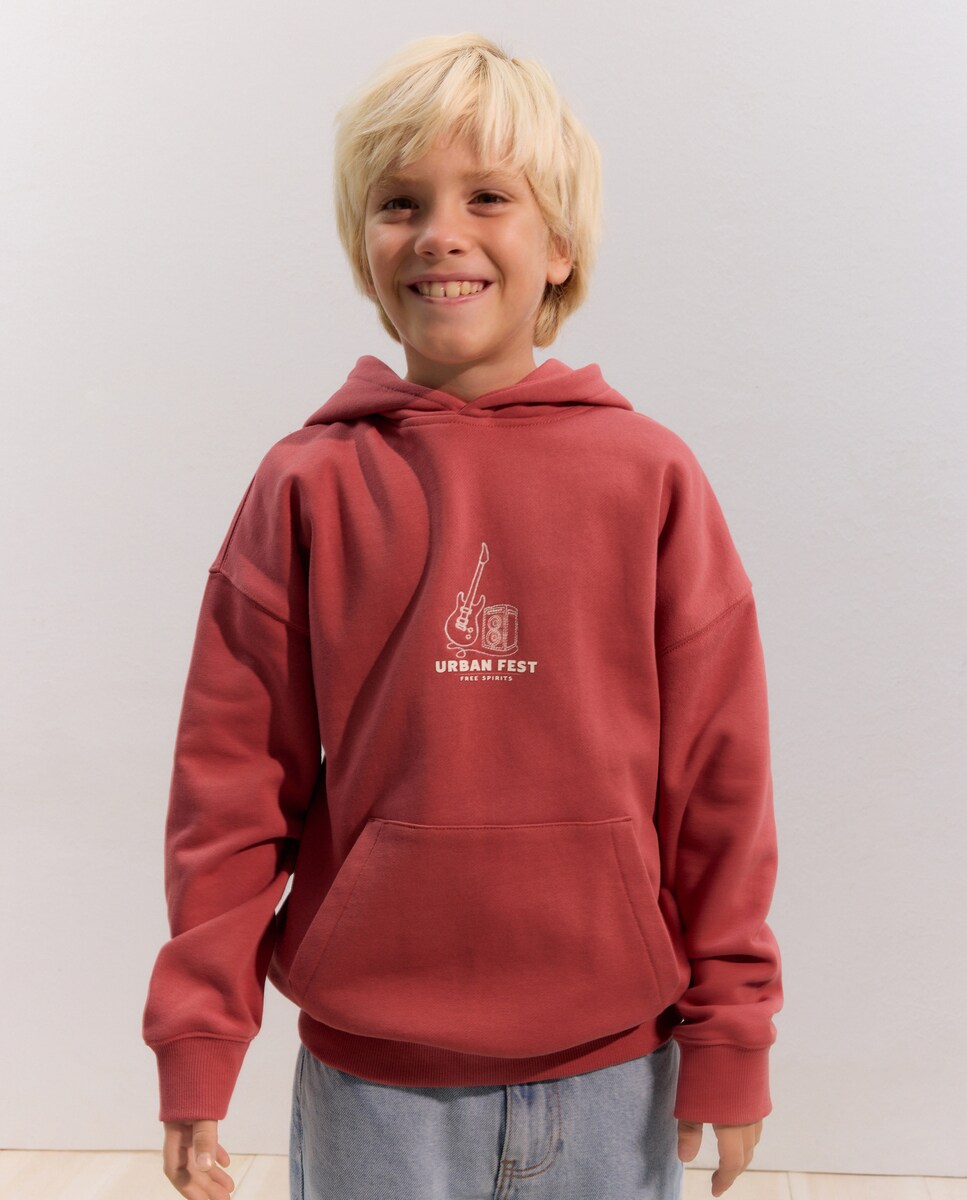 Sweatshirt com Capuz e Bolso Canguru 770 Terracota-2