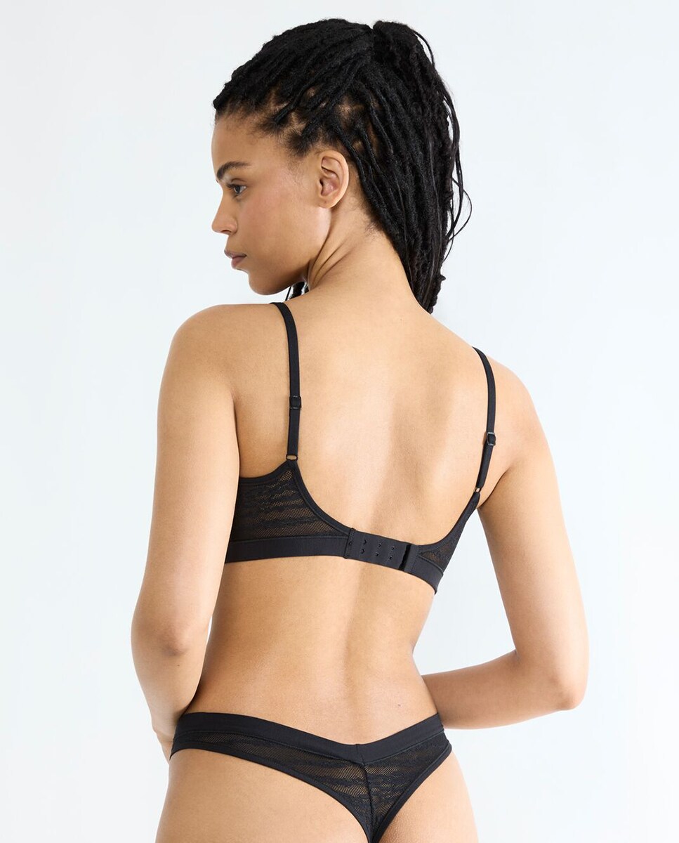 Soutien Push-Up de Renda Plano Preto-2