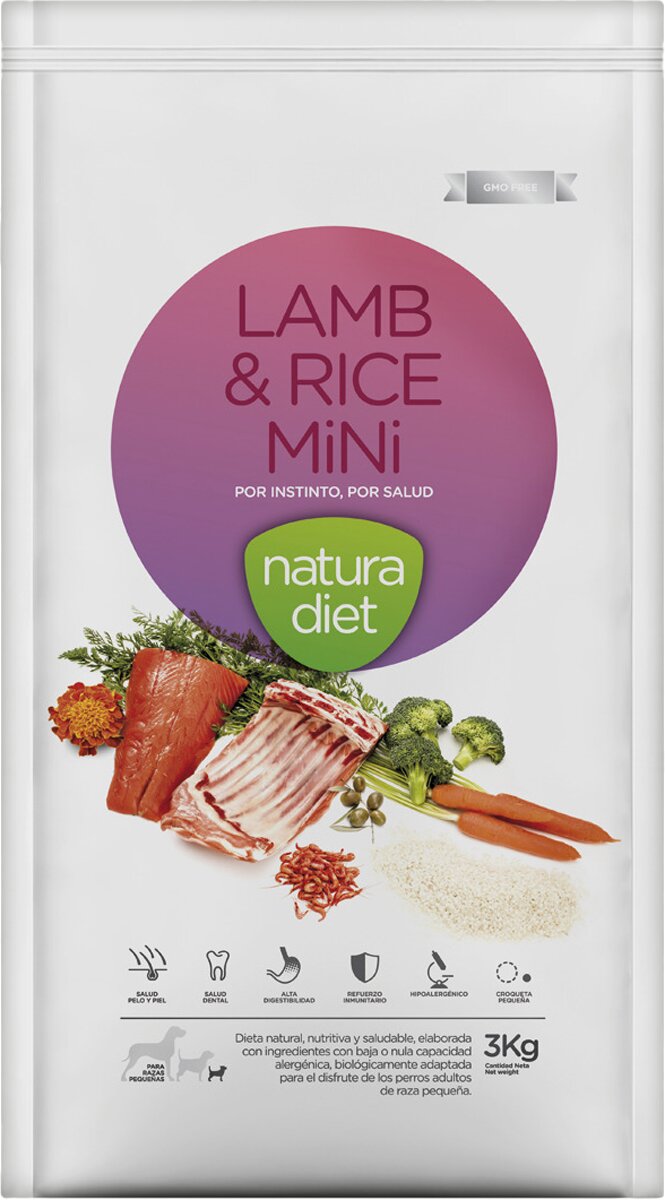 Natura Diet - Pienso para perros adultos minis Natura Diet cordero y arroz 3 kg