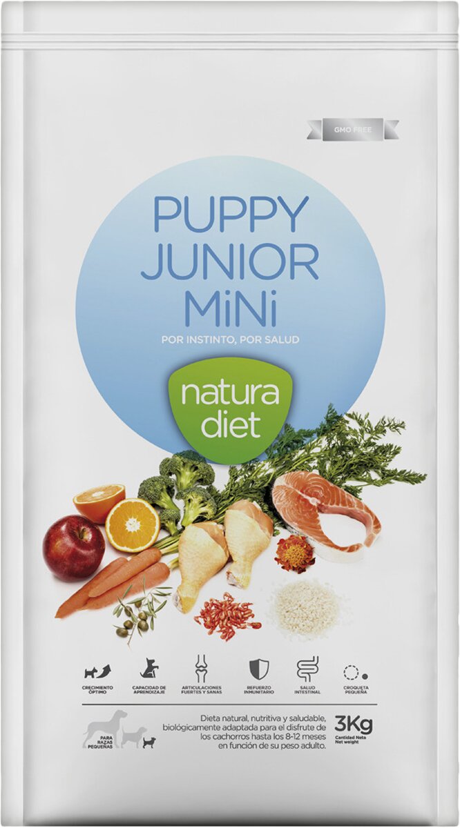 Natura Diet - Pienso para perros cachorros pequeños Natura Diet puppy junior mini pollo y arroz 3 kg