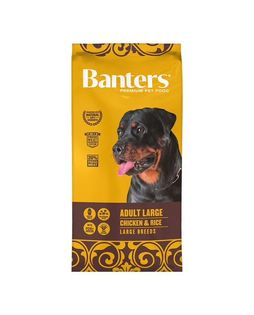 Banters - Pienso para perros adultos grandes Banters pollo y arroz 15 Kg