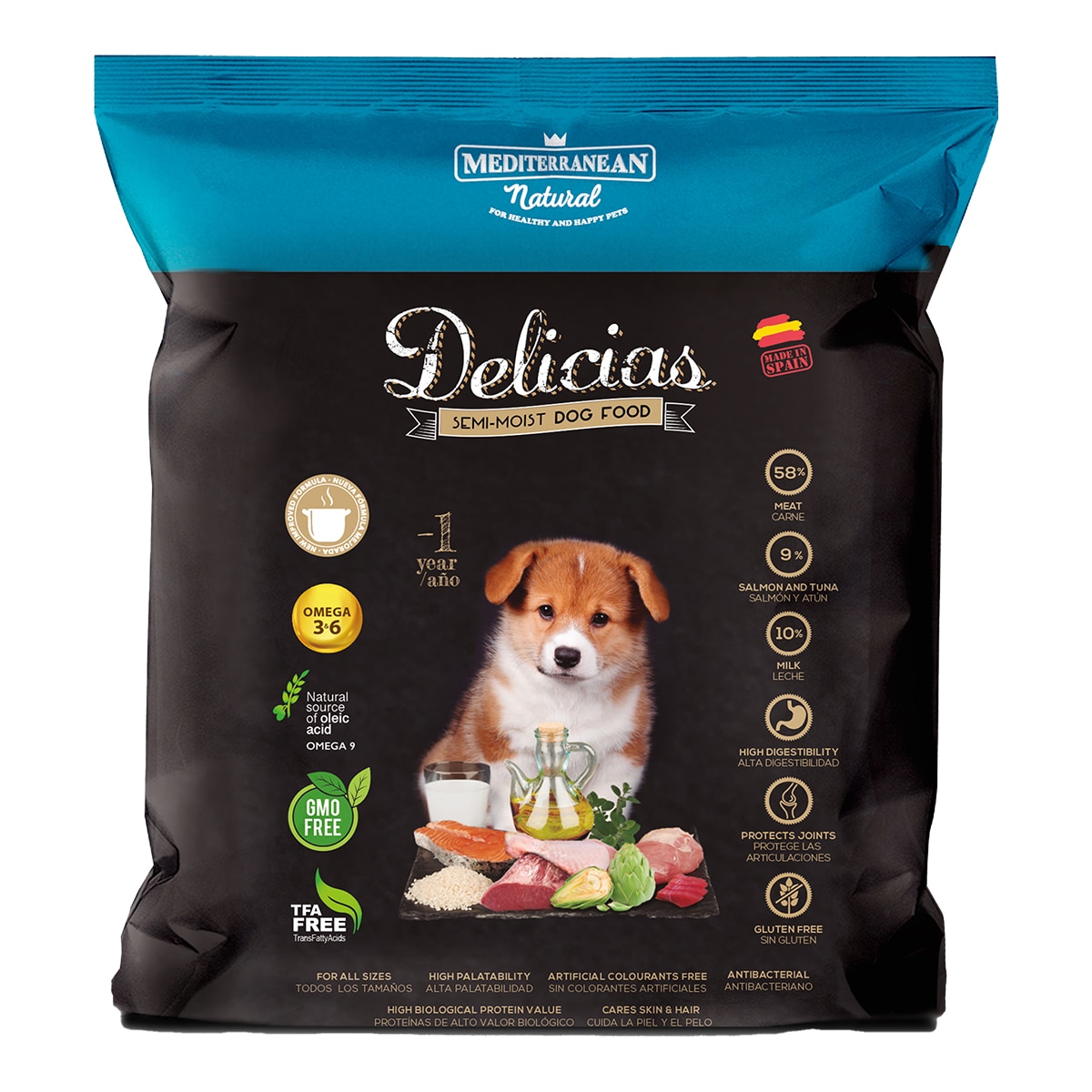 Mediterranean Natural – Pienso para perros cachorros Mediterranean Natural Delicias carne y pescado 800 g.