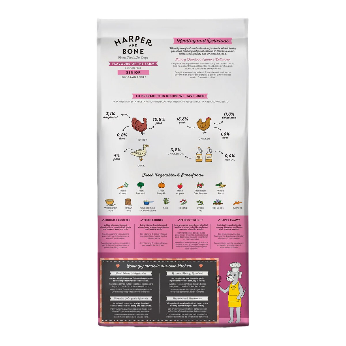 Pienso para perros senior Harper and Bone sabores de granja pato, pollo y pavo 2 kg 2