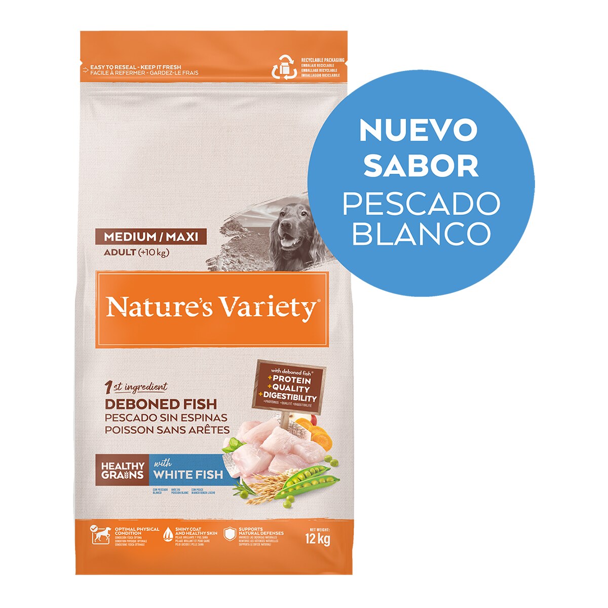 Pienso para perros adultos medianos y grandes Nature's Variety Healthy Grain pescado blanco 2