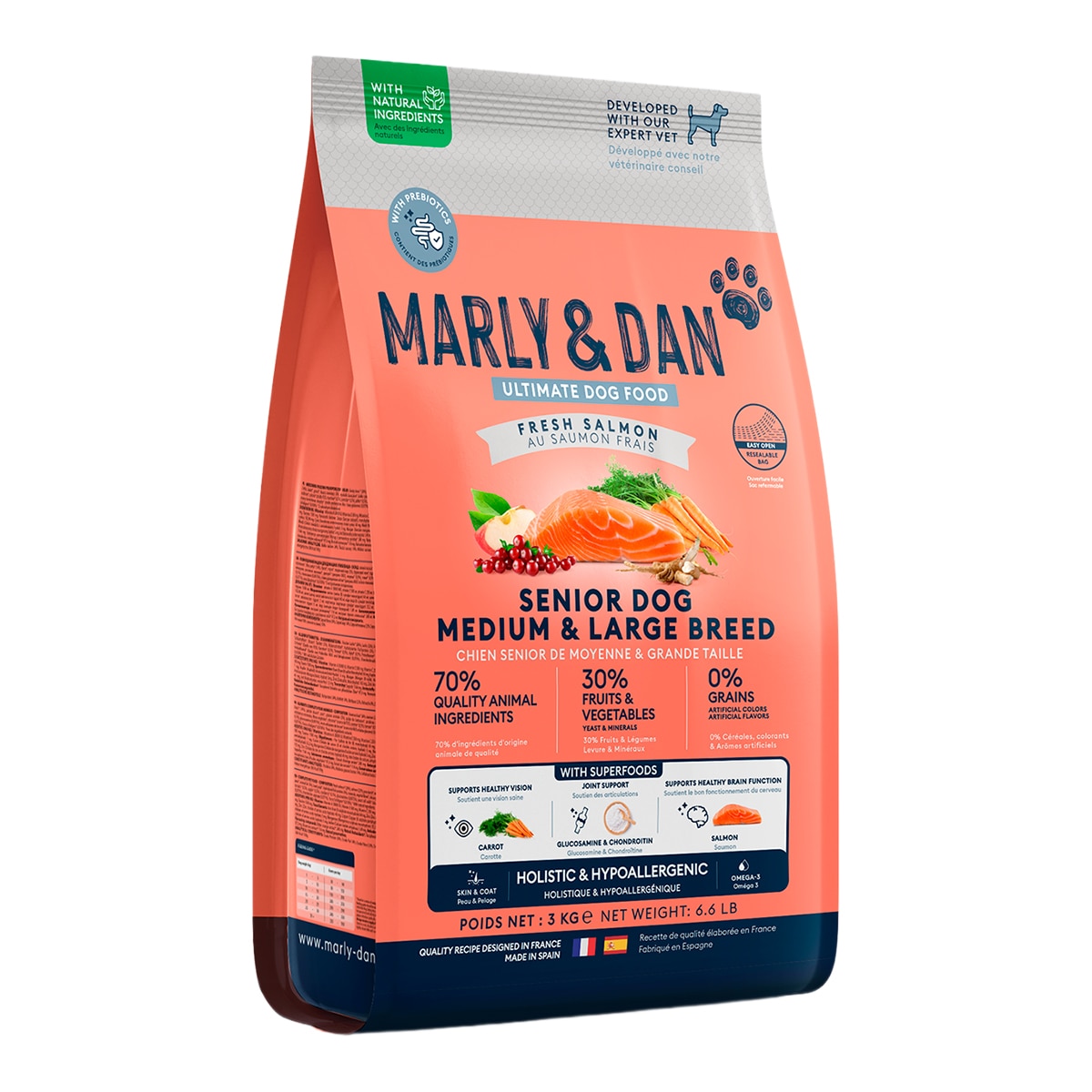 Imagen 1 de Pienso para perros sénior medianos grandes Marly and Dan salmón 3 kg