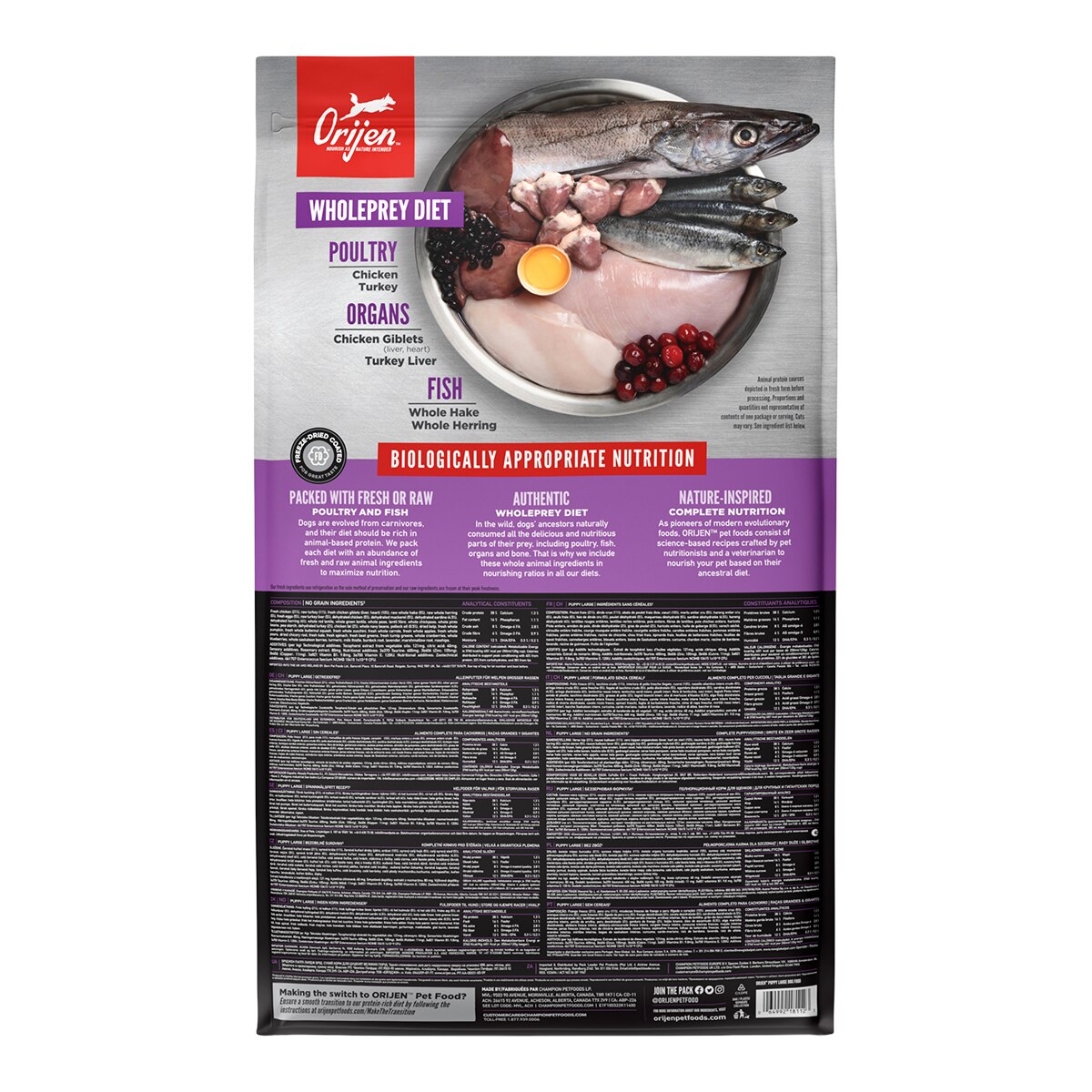 Pienso para perros cachorros grandes sabor pollo, pavo y pescado Orijen 11,4 kg 2