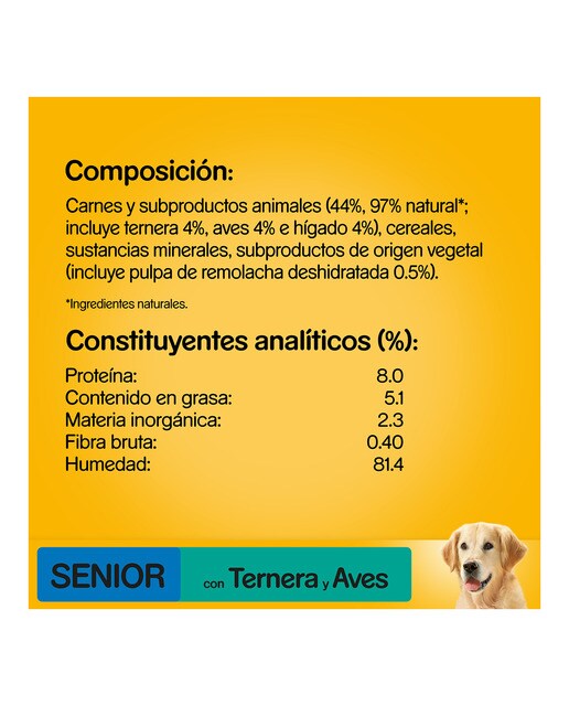 Comida húmeda para perros sénior Pedigree Tarrina paté ternera y aves 300 g 2