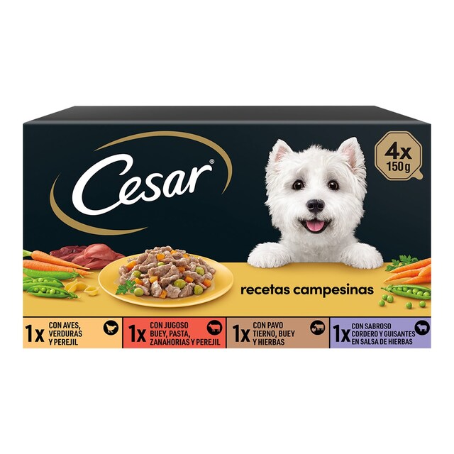 Comida húmeda para perros adultos Cesar MultiPack en salsa recetas campesinas