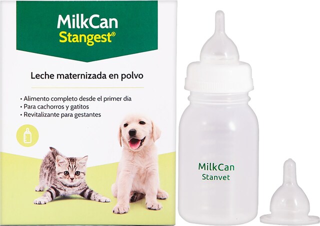Leche para perros cachorros, hembras gestantes y gatitos MilkCan + biberón 400 g