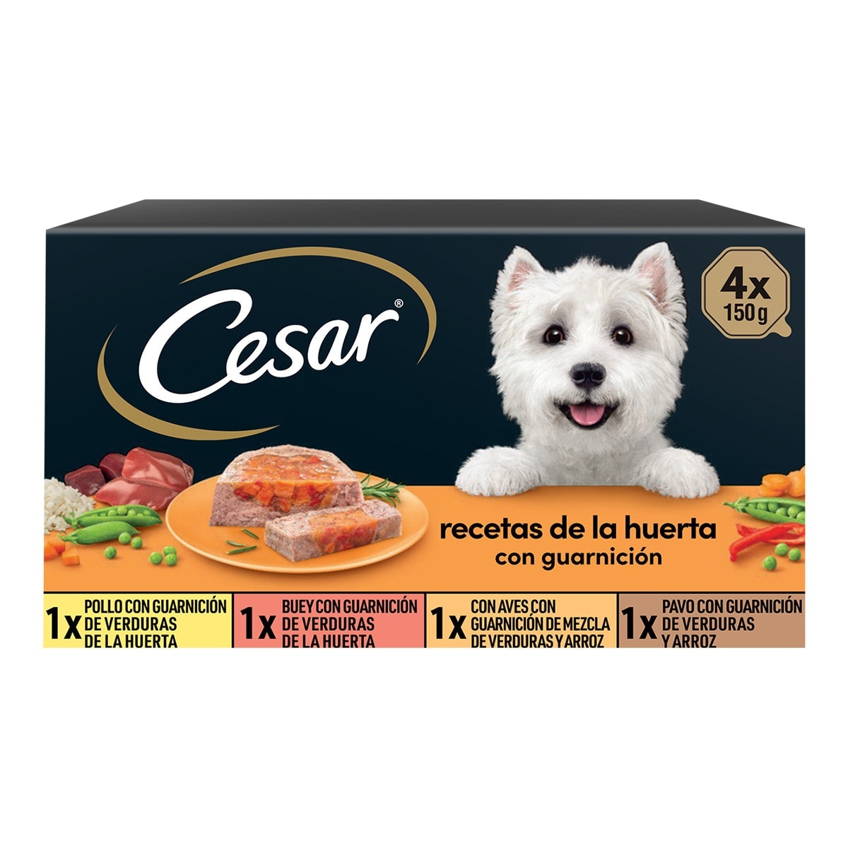 Cesar - Comida húmeda para perros adultos Cesar Recetas de la Huerta gelatina carne 4 x 150 g
