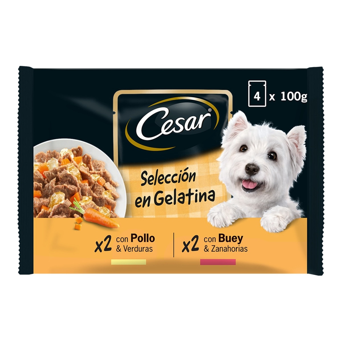 Cesar - Comida húmeda para perros adultos Cesar Selección gelatina 4 x 100 g