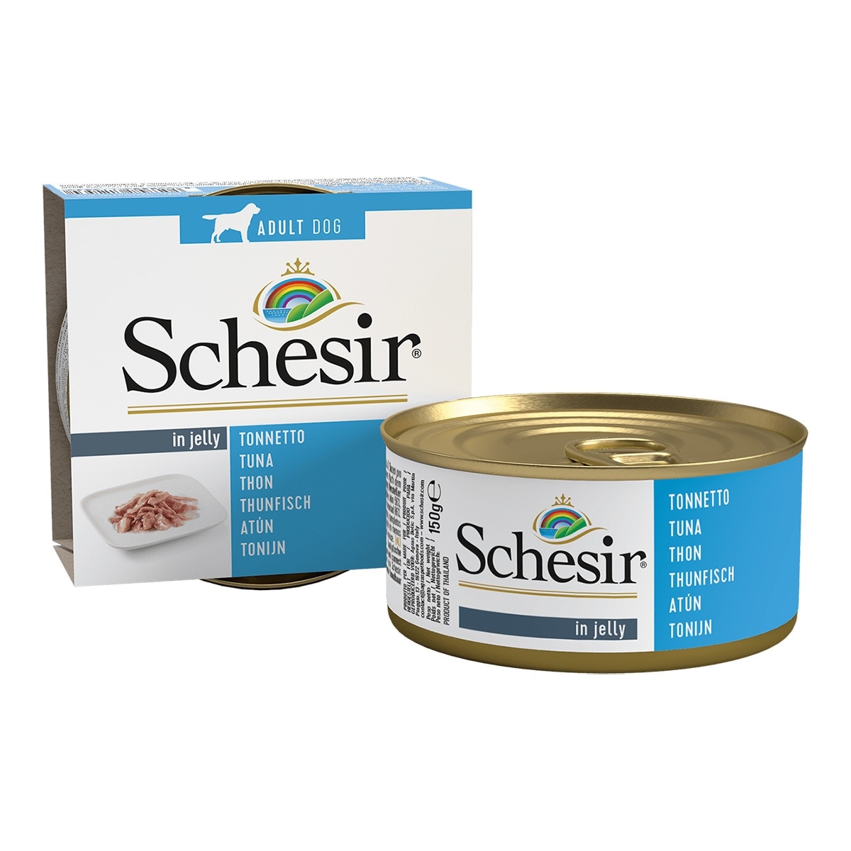Schesir - Comida húmeda para perros adultos Schesir gelatina atún 150 g.