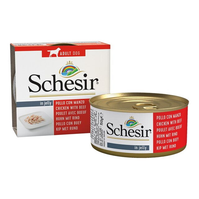 Comida húmeda para perros adultos Schesir filetes de pollo con buey en gelatina 150 g
