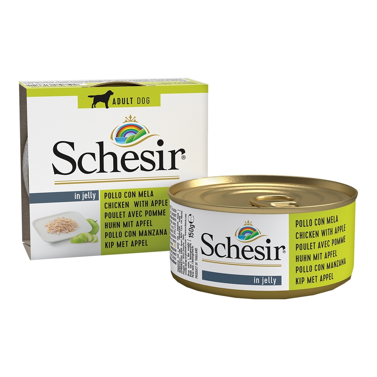 Schesir - Comida húmeda para perros adultos Schesir filetes de pollo con manzana en gelatina 150 g