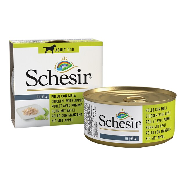 Comida húmeda para perros adultos Schesir filetes de pollo con manzana en gelatina 150 g