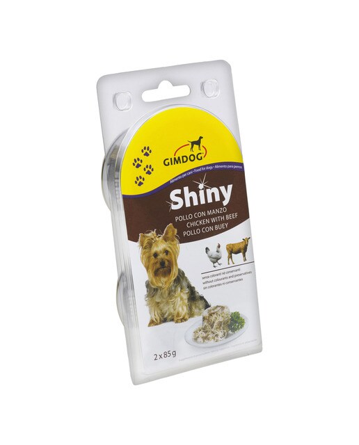 Gimdog - Comida húmeda para perros adultos GimDog Shiny gelatina pollo y buey 2 x 85 g.