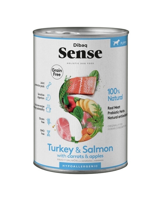 Dibaq Sense - Comida húmeda para perros cachorros Dibaq Sense paté pavo y salmón 380 g