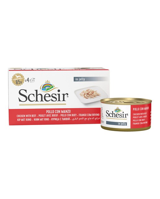 Schesir - Comida húmeda para perros adultos minis Schesir gelatina pollo con buey 4 x 85 g