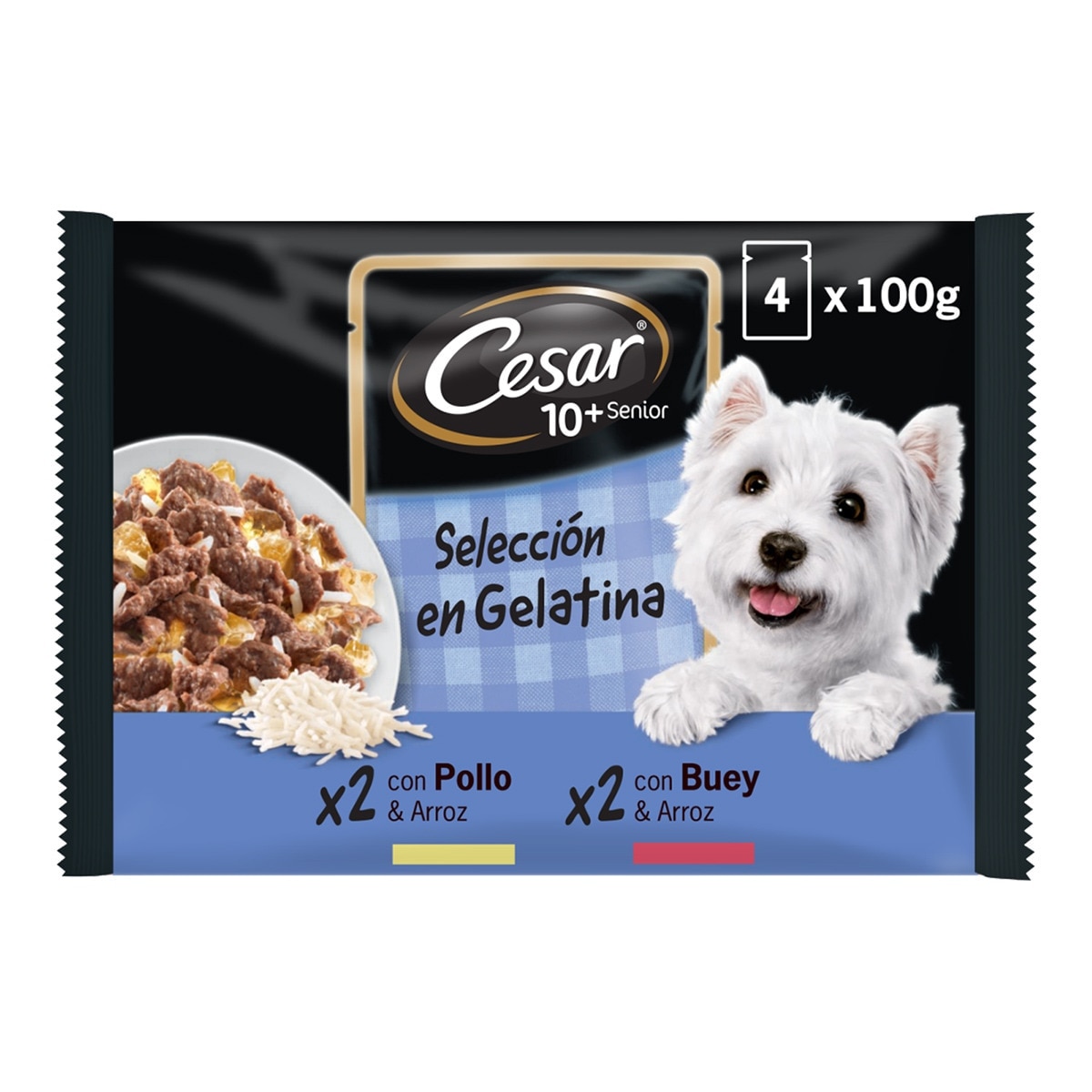 Cesar - Comida húmeda para perros sénior Cesar +10 selección en gelatina 4 x 100 g