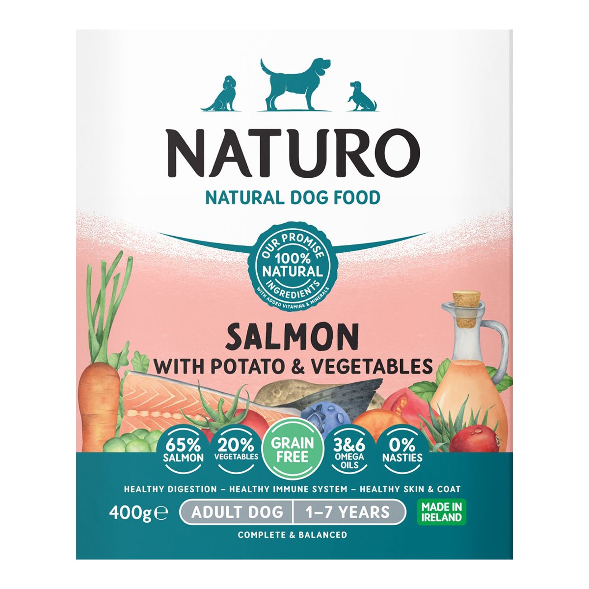 Imagen 1 de Comida húmeda para perros adultos medianos y grandes Naturo paté salmón y patatas grain free 400 g