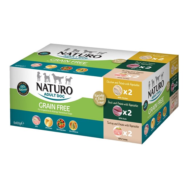 Comida húmeda para perros adultos Naturo pack paté multisabores grain free 6 x 400 g