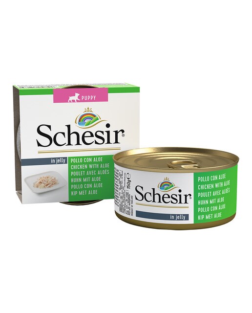 Schesir - Comida húmeda para perros cachorros Schesir gelatina pollo con aloe vera 150 g