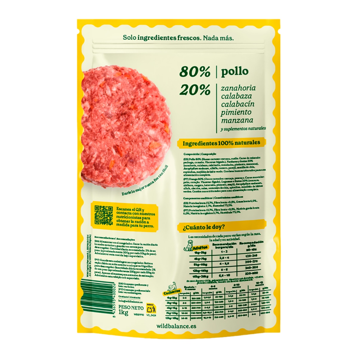 Comida húmeda para perros Wild Balance barf congelado pollo y verduras 1 kg 2