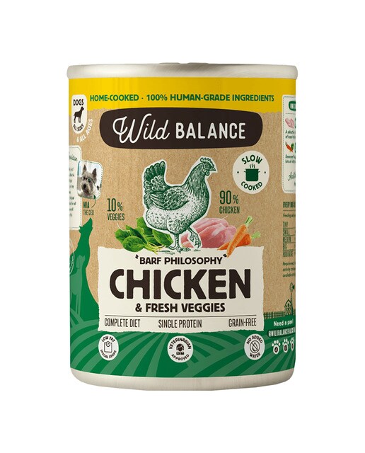 Wild Balance - Comida húmeda para perros adultos Wild Balance barf cocinado al vapor trozos pollo y verduras…