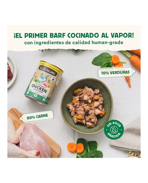Comida húmeda para perros adultos Wild Balance barf cocinado al vapor trozos pollo y verduras frescas 400 g 2