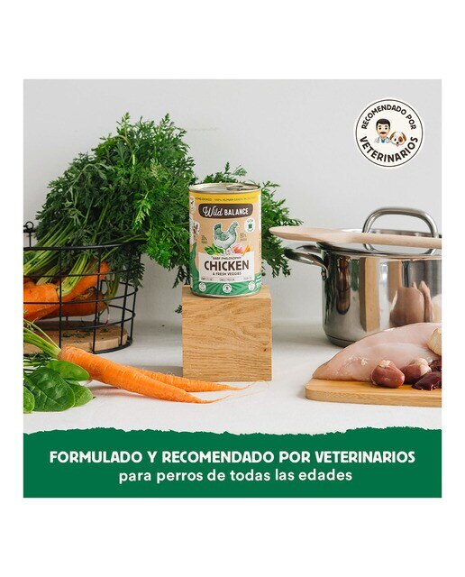 Comida húmeda para perros adultos Wild Balance barf cocinado al vapor trozos pollo y verduras frescas 400 g 4