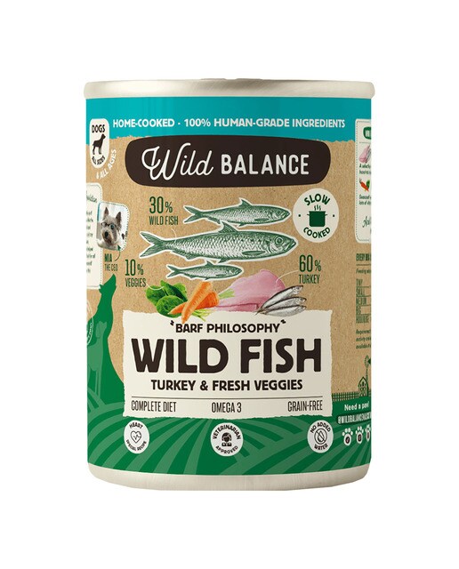 Wild Balance - Comida húmeda para perros adultos Wild Balance barf cocinado al vapor trozos pescado salvaje…