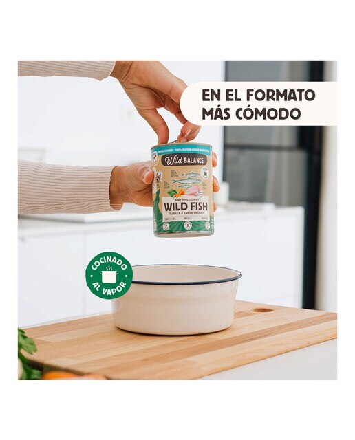 Comida húmeda para perros adultos Wild Balance barf cocinado al vapor trozos pescado salvaje, pavo y verduras frescas 400 g 3