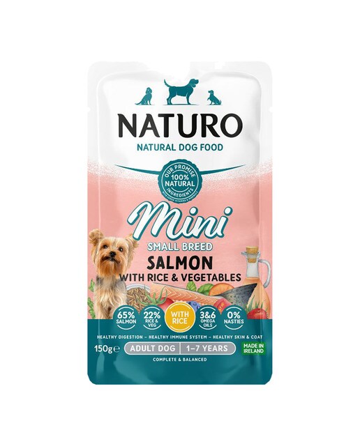 Naturo - Comida húmeda para perros adultos minis Naturo salmón y arroz 150 g