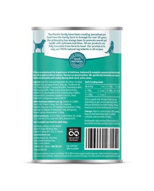 Comida húmeda para perros adultos Naturo pato y vegetales grain free 390 g 2