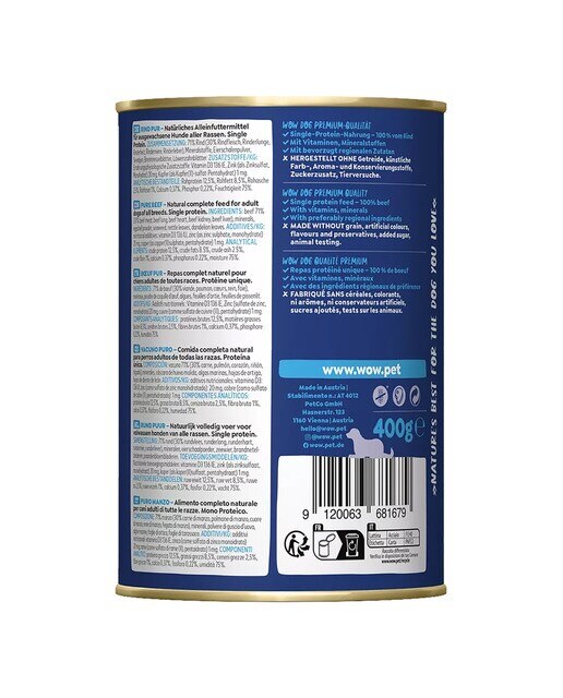 Comida húmeda para perros adultos Wow vacuno puro 400 g 2