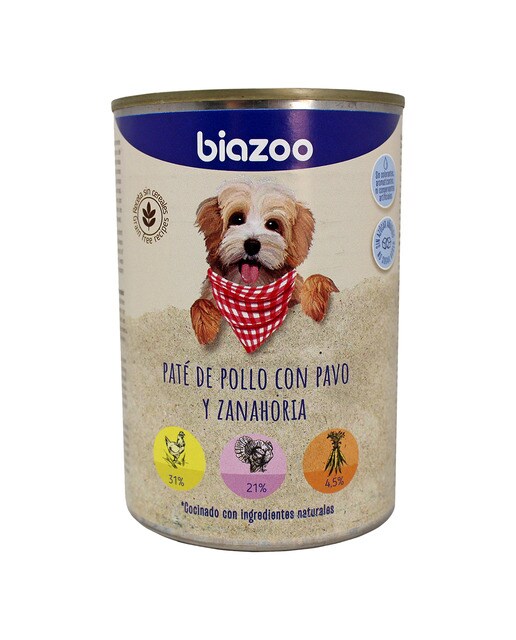 Biazoo - Comida húmeda para perros adultos Biazoo paté de pollo con pavo y zanahoria grain free 395 g