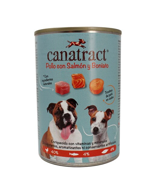 Canatract - Comida húmeda para perros adultos Canatract pollo con salmón y boniato en salsa 400 g