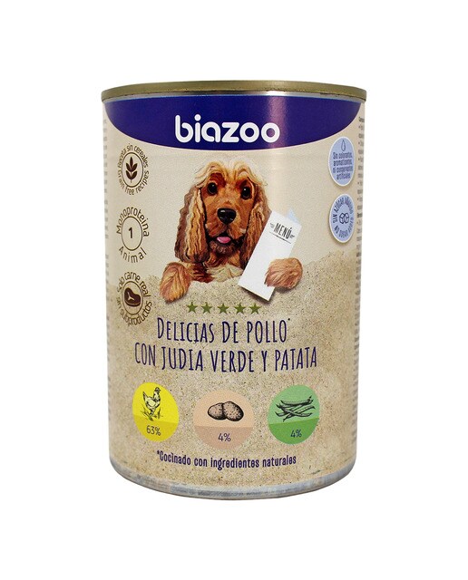 Biazoo - Comida húmeda para perros adultos Biazoo delicias de pollo con judías verdes y patatas 395 g