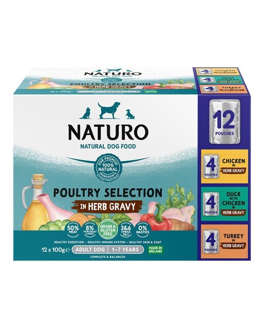 Comida húmeda para perros adultos Naturo Multipack grain free aves de corral en salsa 12 x 100 g